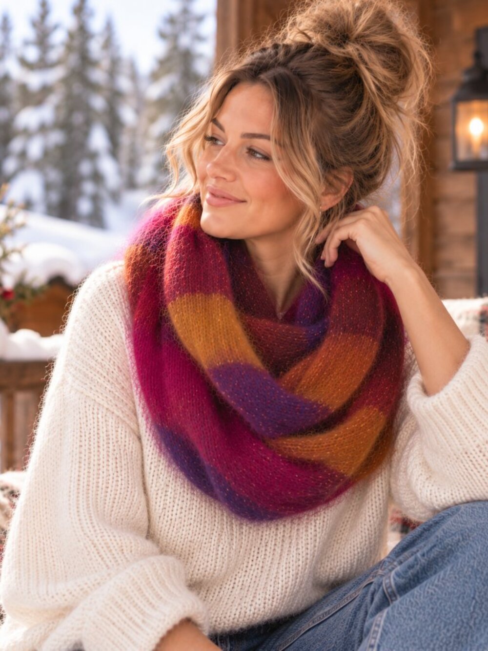 688 - Infinity Charge Oversized Color Block Scarf Purple Magenta Boho